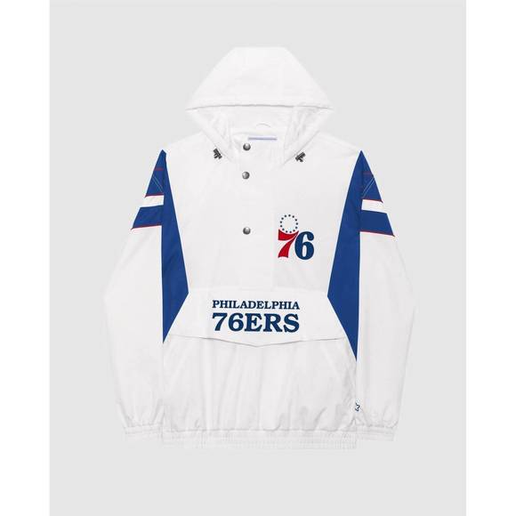 NEW STARTER men's philadelphia 76ers home team half-zip jacket in white